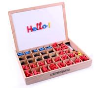 Letras y Números Magnéticos Montessori | Abecedario Móvil Cursiva Ligada. Mayúsculas, Minúsculas y Cifras en Goma EVA | Pizarra Reversible y Caja de Madera | Juego Educativo Aprender a Leer y Escribir