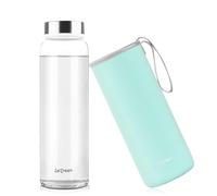 LETREEN Botella Cristal 1 Litro, Botella de Cristal de Borosilicato para Agua con Cubierta Protectora, sans BPA, Botella de Agua para Deporte, Camping, Niños y Adultos (Verde Guisante, 1 Litro)