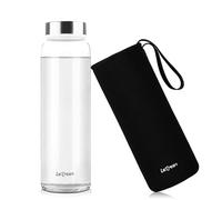 LETREEN Botella Cristal 1 Litro, Botella de Cristal de Borosilicato para Agua con Cubierta Protectora, sans BPA, Botella de Agua para Deporte, Camping, Niños y Adultos