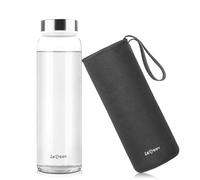 LETREEN Botella Cristal 1 Litro, Botella de Cristal de Borosilicato para Agua con Cubierta Protectora, sans BPA, Botella de Agua para Deporte, Camping, Niños y Adultos