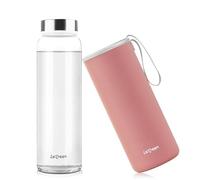LETREEN Botella Cristal 1 Litro, Botella de Cristal de Borosilicato para Agua con Cubierta Protectora, sans BPA, Botella de Agua para Deporte, Camping, Niños y Adultos (Rosa Frijol Rojo, 1 Litro)
