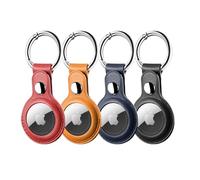 LETREEN Llavero AirTag, Funda para Apple AirTag 1ª y 2ª Gen, Pack de 4 | Cuero PU, No bloquea señal ni sonido, Llaves, bolsos, maletas, Anti-Perdida Anti-Rasguños, AirTag no incluido