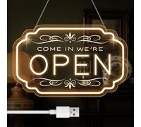 Letrero abierto para negocios, 41.9 cm x 26.7 cm LED regulable neón abierto, visibilidad LED brillante para iluminar ventanas, bares, paredes, café, salón y tienda, blanco cálido