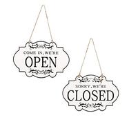 Letrero abierto y cerrado para negocios con cuerda reversible de doble cara, letreros de negocios de 11.8 x 7.9 pulgadas, adecuado para colgar en una puerta de tienda o en una ventana. (blanco)