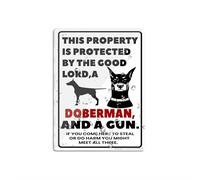Letrero acrílico para pared con texto en inglés "This Property Is Protected By The Good Lord A Doberman Dog" Único novedad precaución al aire libre aviso de advertencia decoración de habitación