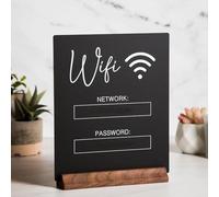 Letrero acrílico WiFi estilo pizarra, señal de contraseña, base de madera, señal de contraseña, decoración de mesa para hogar, hotel, negocios, centros de mesa, habitación de invitados (negro)
