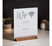 Letrero acrílico WiFi estilo pizarra, señal de contraseña, soporte de madera, señal de contraseña, decoración de mesa para hogar, hotel, negocios, centros de mesa, habitación de invitados (blanco)