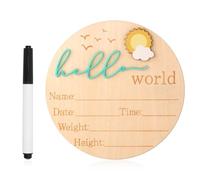 Letrero Anuncio de Bebé, 14,8 cm Letrero de Madera con Texto Hola Mundo para Recién Nacidos Placas con Nombre de Nacimiento para Baby Shower Accesorio Fotográfico para Guardería (Verde)