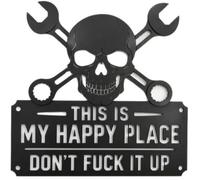 Letrero Artístico De Metal for Pared con Texto En Inglés This Is My Happy Place Don't F*CK It Up, Letrero De Metal Negro for Colgar En El Taller(1pcs,7.87in)
