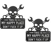 Letrero Artístico De Metal for Pared con Texto En Inglés This Is My Happy Place Don't F*CK It Up, Letrero De Metal Negro for Colgar En El Taller(2pcs,15.75in)