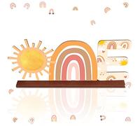 Letrero bohemio de una letra de madera, centro de mesa de madera, centro de mesa de madera, arco iris, sol, groovy decoración de una fiesta, primer viaje alrededor del sol, letras de madera, primer