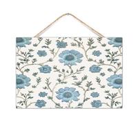 Letrero colgante con diseño de flor mogol en tablón de madera azul, decoración de pared, diseño botánico de palmeras tropicales, letreros de hojas positivas de madera para cocina, puerta delantera, 12