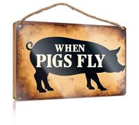 Letrero colgante de despensa con texto en inglés "When Pigs Fly.Mancave Signs" y decoración de apartamento (20 x 30 cm)