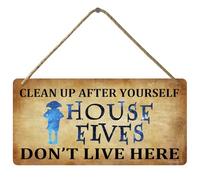 Letrero colgante de madera con texto en inglés «Clean up after yourslf house elves don't live here» de madera con temática de fantasía y magia, decoración divertida para habitación, 15 x 30 cm