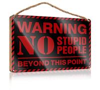 Letrero colgante de madera con texto en inglés "Warning No Stupid People Beyond This Point" (23 x 35 cm)