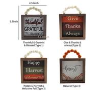 Letrero colgante de madera de Acción de Gracias con letras y bendiciones de la cosecha para la puerta