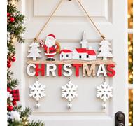 Letrero colgante de madera de Navidad, decoración de puerta de Papá Noel | Cuerpo del cartel: aprox. 8.66 x 7.48 in / 22 x 19 cm; aprox. 1.31 oz / 37 g; cuerda de yute adjunta para colgar.