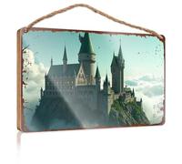 Letrero colgante de madera para baño, castillo de fantasía entre nubes: un paisaje místico, letrero boscoso para decoración de patio, balcón al aire libre (15 x 28 cm)