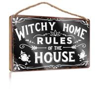 Letrero colgante de madera para pared con texto en inglés "Witchy Home Rules of The House" (15 x 28 cm)