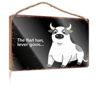 Letrero colgante de madera para pared, diseño de vaca de dibujos animados con texto que dice The Flarl Han, Lever Govis Wooded, letrero de madera divertido para colgar en la puerta (23 x 35 cm)