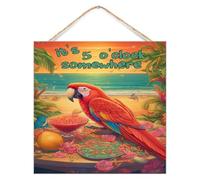 Letrero colgante de tablón de madera con texto en inglés "It's Five O'clock Somewhere" para galería, decoración de pared, personalizable, Happy Hour piscina, playa, fruta, palé de madera pintada