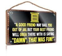 Letrero colgante decorativo con texto en inglés "A Good Friend May Bail You Out Of Jail, But Your Best Friend Will Obey Summer Wood Hanging Room Accessories for Men (23 x 35 cm)