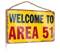Letrero colgante para exteriores con texto en inglés "Welcome To The Mysterious Area" 51, letrero de madera divertido para escritorio, decoración del hogar, tienda y decoración del hogar (20 x 30 cm)