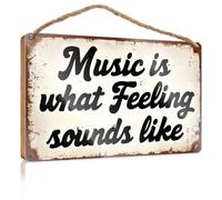 Letrero colgante para puerta con texto en inglés "Music Is What Feeling Sounds Like" (23 x 35 cm)