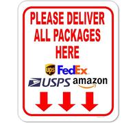 Letrero compuesto de aluminio con texto en inglés "Please Deliver All Packages Here Arrows", instrucciones de entrega para mis paquetes de Amazon, FedEx, USPS, UPS, letreros de interior y exterior