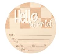 Letrero con Anuncio de Bebé, 16,5cm Madera Letrero Anuncio Recien Nacido Hello World Niño o Niña Baby Shower Nacimiento Decoración para Habitación Infantil (Estilo 1)