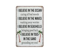Letrero con frases de playa para decoración de casas de playa: "Creo que el océano cura todos los malos humores". Letrero cuadrado de metal divertido para decoración de cocina, jardín, baño, granja,