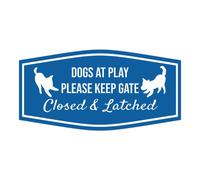 Letrero con lema Lita Fancy Paws Dogs at Play Please Keep Gate Closed & Latched (azul), mediano