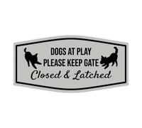 Letrero con lema Lita Fancy Paws Dogs at Play Please Keep Gate Closed & Latched (gris claro), grande