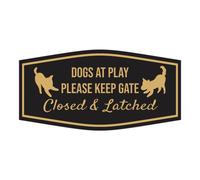 Letrero con lema Lita Fancy Paws Dogs at Play Please Keep Gate Closed & Latched (negro/dorado) - Pequeo