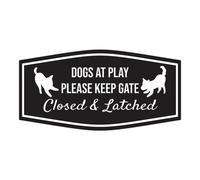 Letrero con lema Lita Fancy Paws Dogs at Play Please Keep Gate Closed & Latched (negro), mediano
