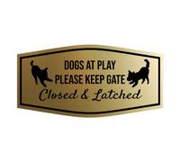 Letrero con lema Lita Fancy Paws Dogs at Play Please Keep Gate Closed & Latched (oro cepillado), grande