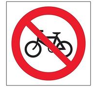 Letrero con logo de prohibición, autoadhesivo, no se permiten bicicletas, cuadrado, 100 mm x 100 mm, color negro y rojo VSafety 51014AF-R
