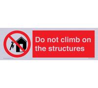 Letrero con texto en inglés "Do not climb on the structures", 300 x 100 mm, L31