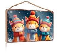 Letrero con texto en inglés "Hello Winter Three Cute Cats In Winter Hats And Scarvas" (15 x 28 cm)