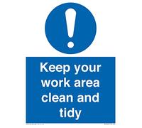 Letrero con texto en inglés "Keep your work area clean and order", 150 x 200 mm, A5P