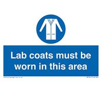 Letrero con texto en inglés "Lab coats must be worn in this are", 150 x 100 mm, A6L