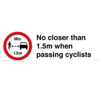 Letrero con texto en inglés "No closer than 1.5m when passing cyclists", 450 x 150 mm, L41