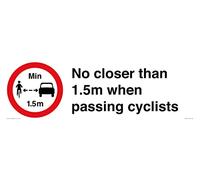 Letrero con texto en inglés "No closer than 1.5m when passing cyclists", 600 x 200 mm, L62