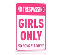 Letrero con texto en inglés «No Trespassing Girls Only No Boys Allowed» (Prohibido el paso, solo chicas, no se admiten chicos), decoración de pared/puerta de color rosa para