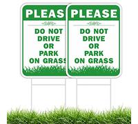 Letrero con texto en inglés "Please Do Not Drive Or Park On Grass Stake", paquete de 2 letreros con estacas en H de alambre de metal, 16 x 12 pulgadas, resistentes a los rayos UV, impermeable, fácil