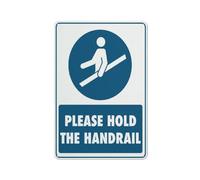 Letrero con texto en inglés "Please Hold The Handrail", lámina reflectante de grado 8 x 12, aluminio libre de óxido, resistente a la intemperie, impermeable, fácil de montar
