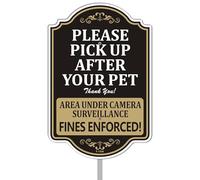 Letrero con texto en inglés «Please Pick Up After Your Pet Area Under Camera Surveillance Fines Enforced No Poop Pee Grass Yard Fence Lawn 45,7 cm x 30,5 cm con estaca de metal de 89 cm de largo con