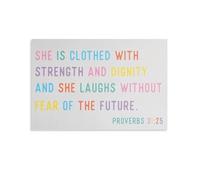 Letrero con texto en inglés "She Is Clothed In Strength And Dignity", proverbios de las Escrituras, pinturas en lienzo, impresiones en lienzo, póster para sala de estar, dormitorio, baño, oficina