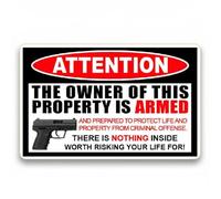 Letrero con texto en inglés "The Owner of This Property is Armed", 5.9 x 3.7 pulgadas,