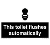 Letrero con texto en inglés "This toilet flushes automatic", 150 x 100 mm, A6L